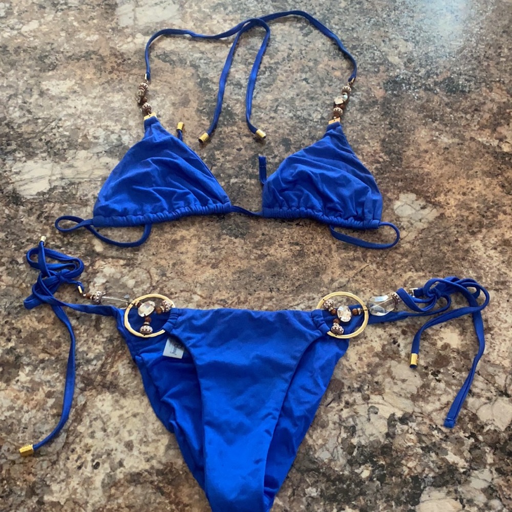 Beach Bunny Blue Jeweled Bikini Set